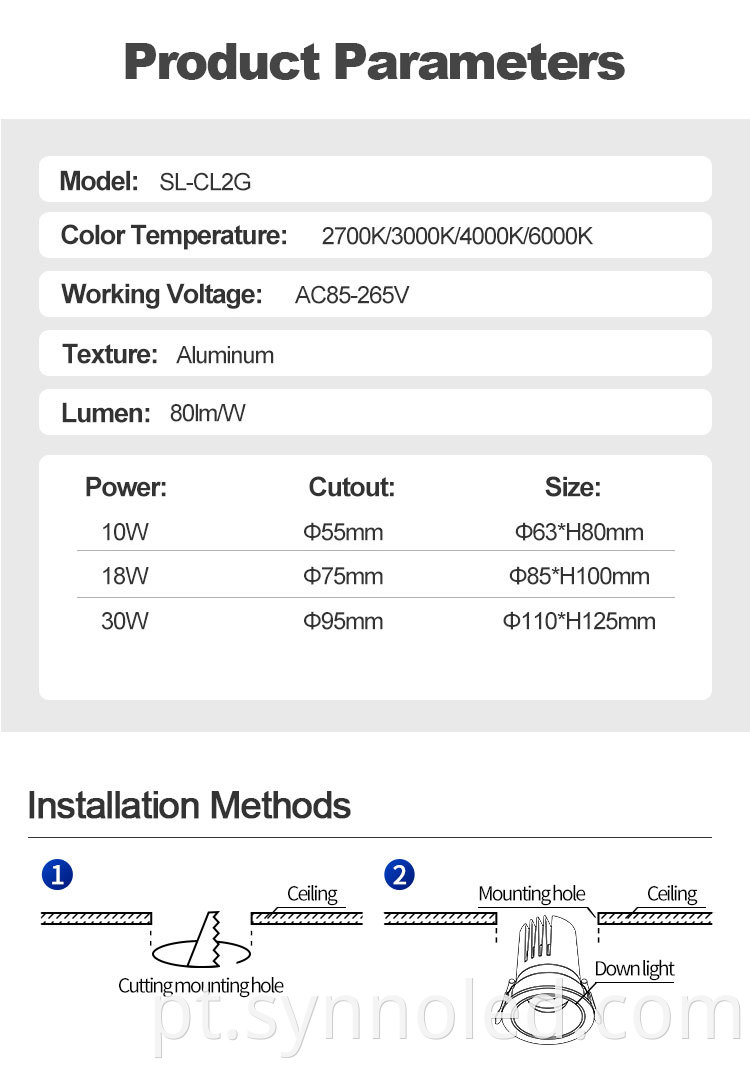 10w 18w 30w Downlight Details